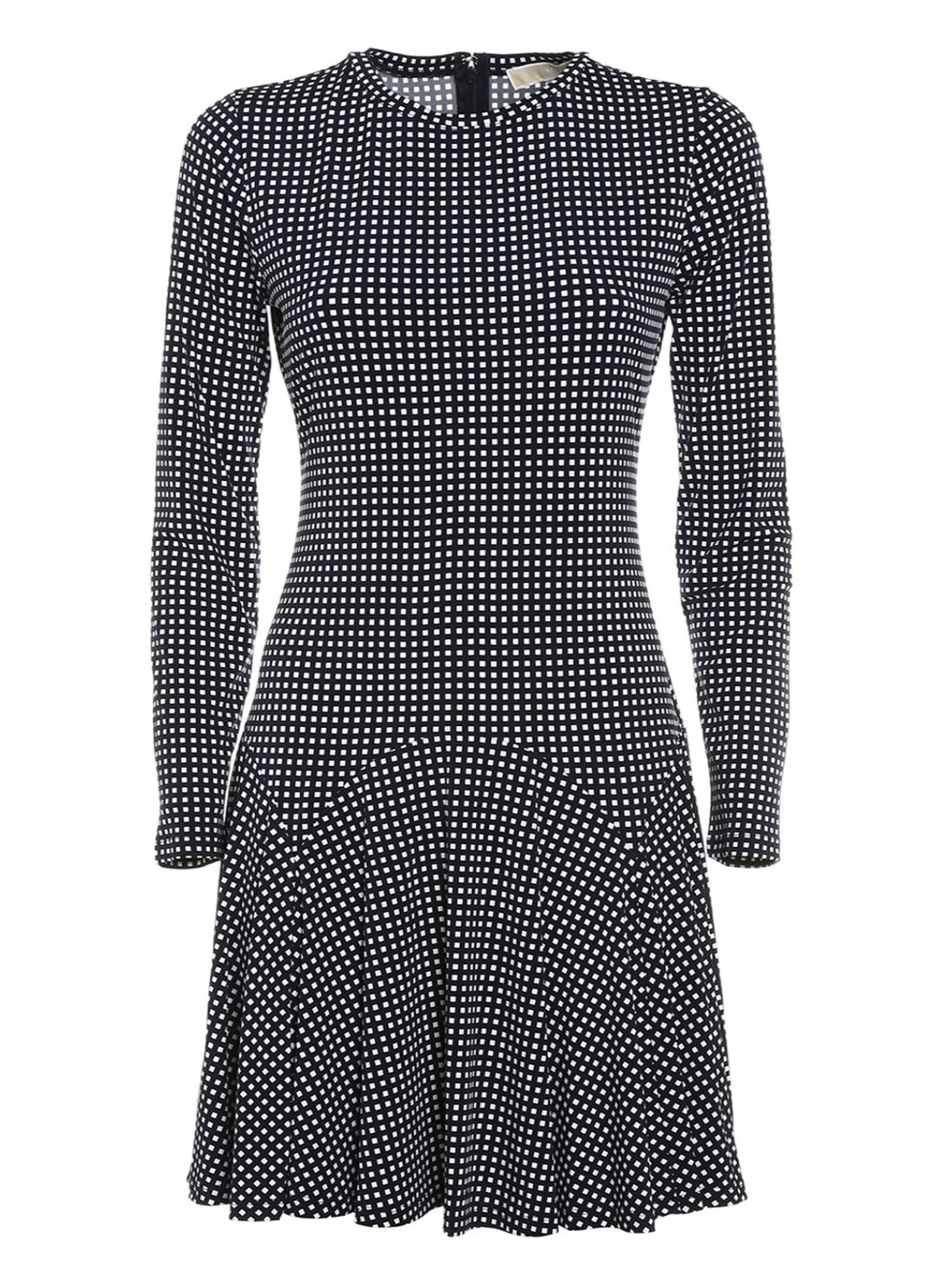 Michael Kors Black and White Polka Dot Long-Sleeve Fit-and-Flare Dress